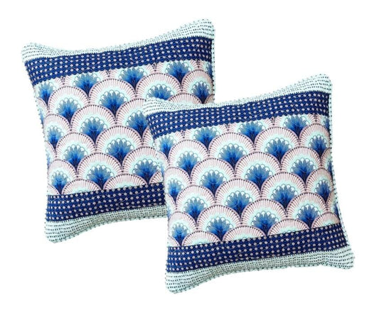 Mediterranean Fans Waves Minty Navy Blue Throw Pillow Covers - Quahog Bay Bedding