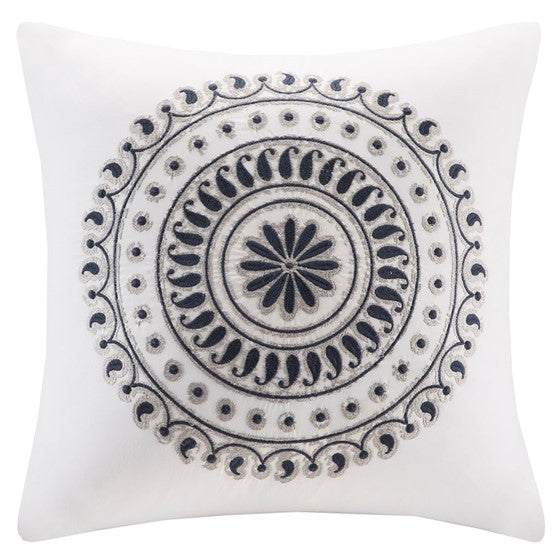 Nautical Medallion Navy And White Embroidered Square Pillow - Quahog Bay Bedding