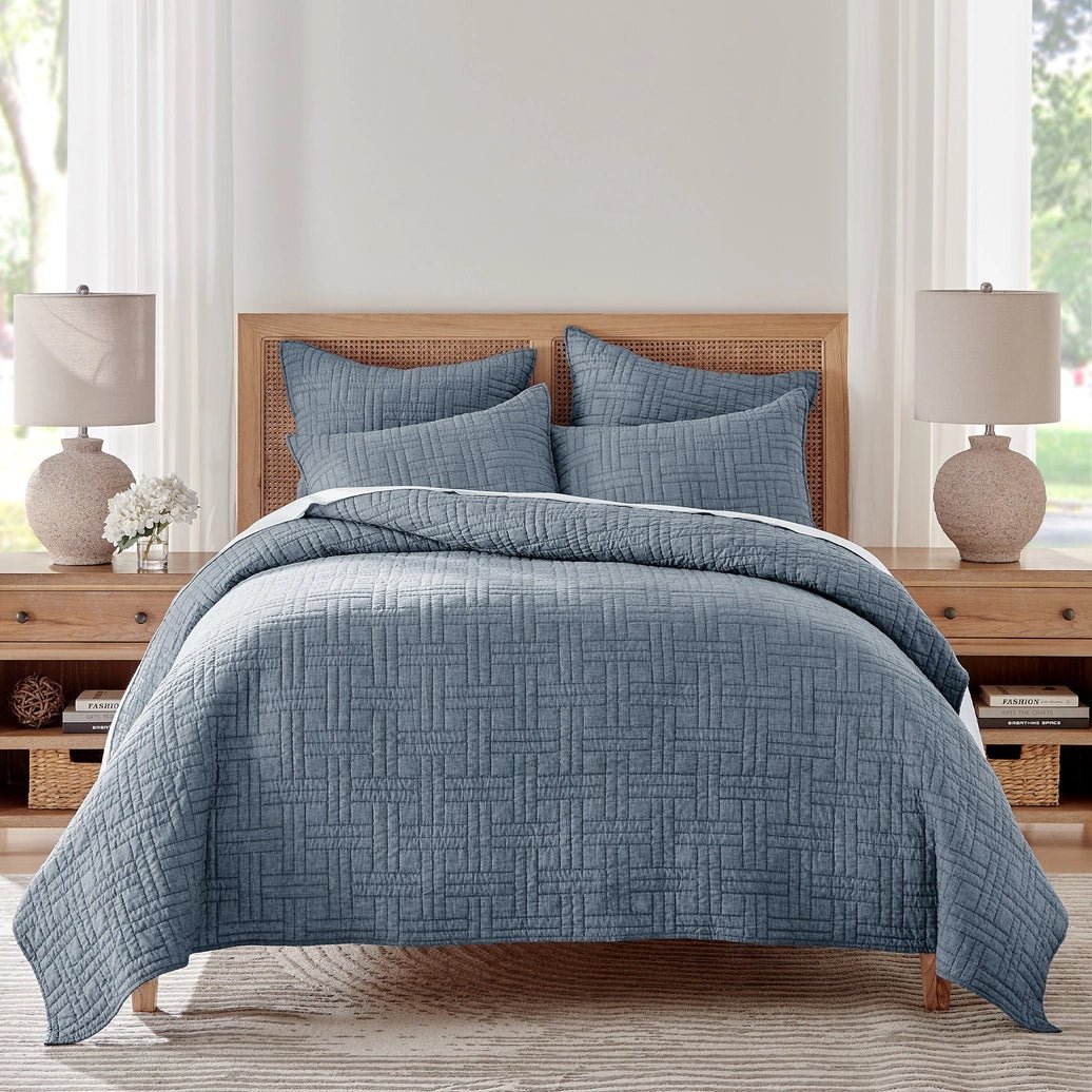 Melange Stitch Reversible Quilt Set - Chambray - Quahog Bay Bedding