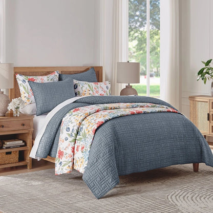 Melange Stitch Reversible Quilt Set - Chambray - Quahog Bay Bedding