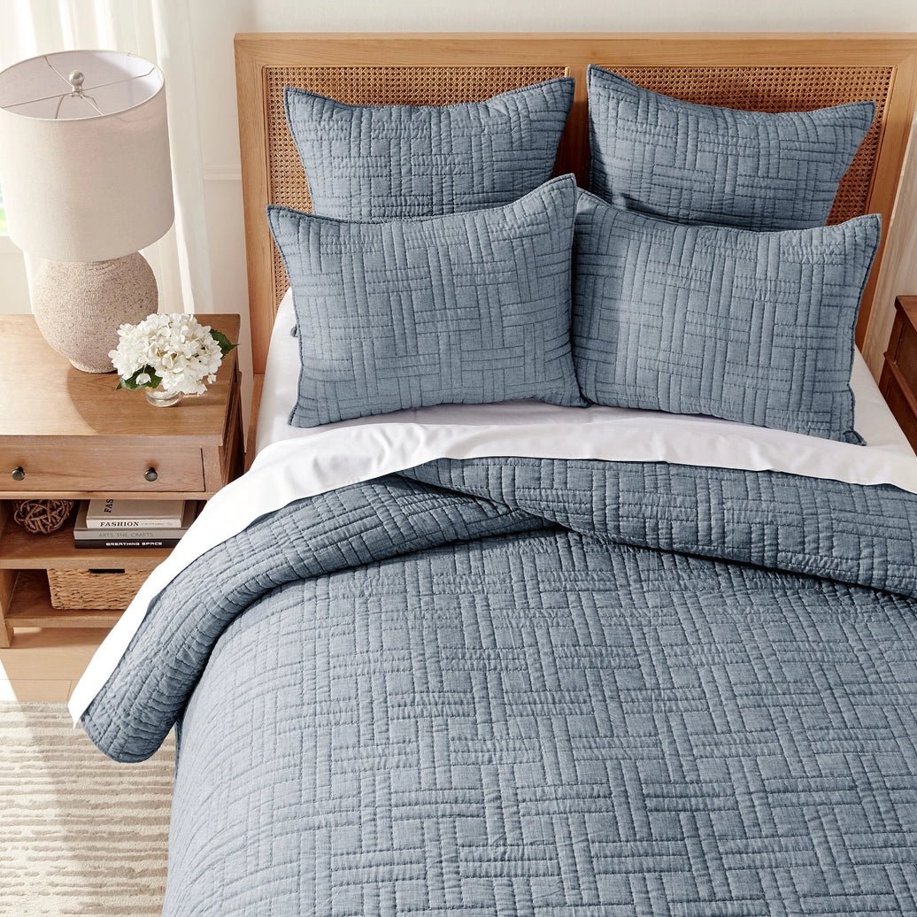 Melange Stitch Reversible Quilt Set - Chambray - Quahog Bay Bedding