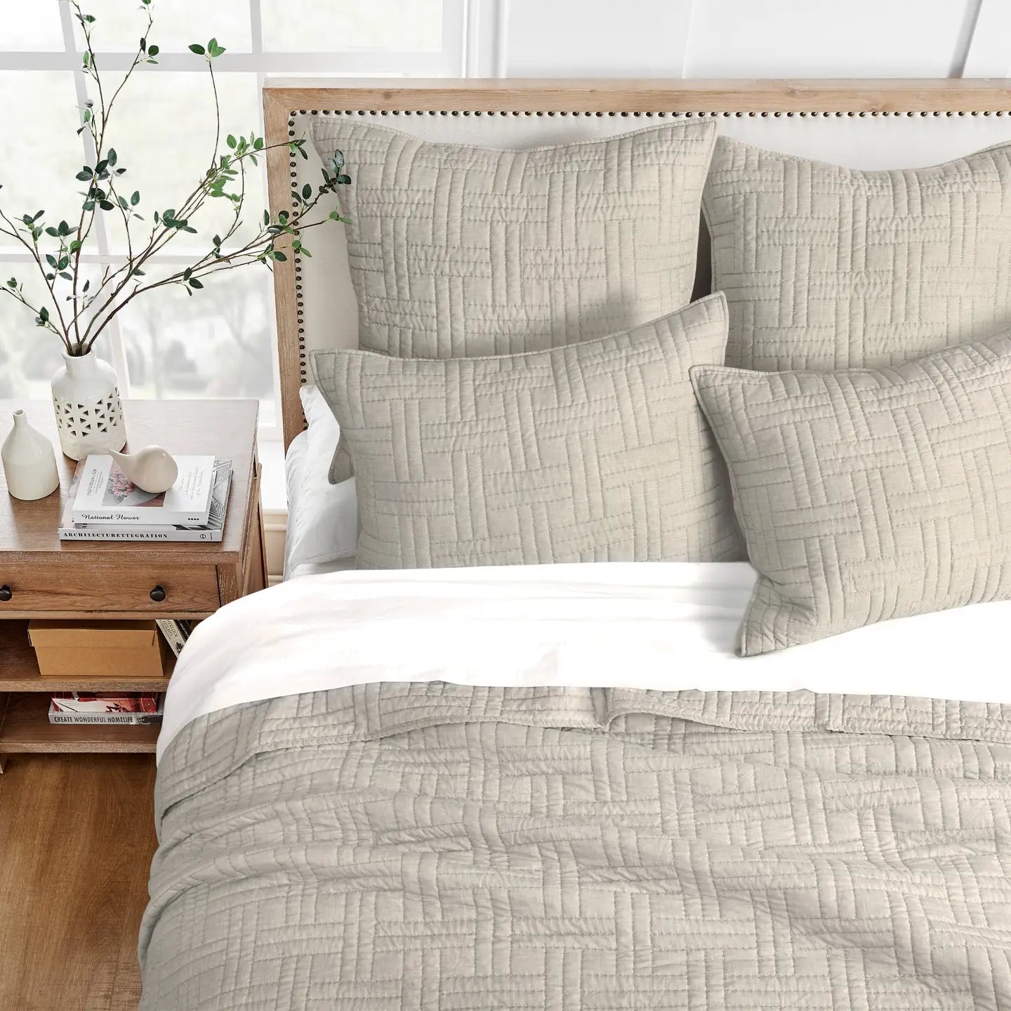 Melange Stitch Reversible Quilt Set - Natural - Quahog Bay Bedding