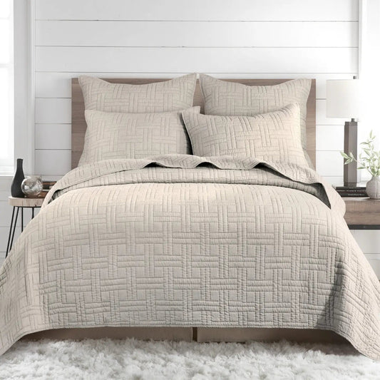 Melange Stitch Reversible Quilt Set - Natural - Quahog Bay Bedding