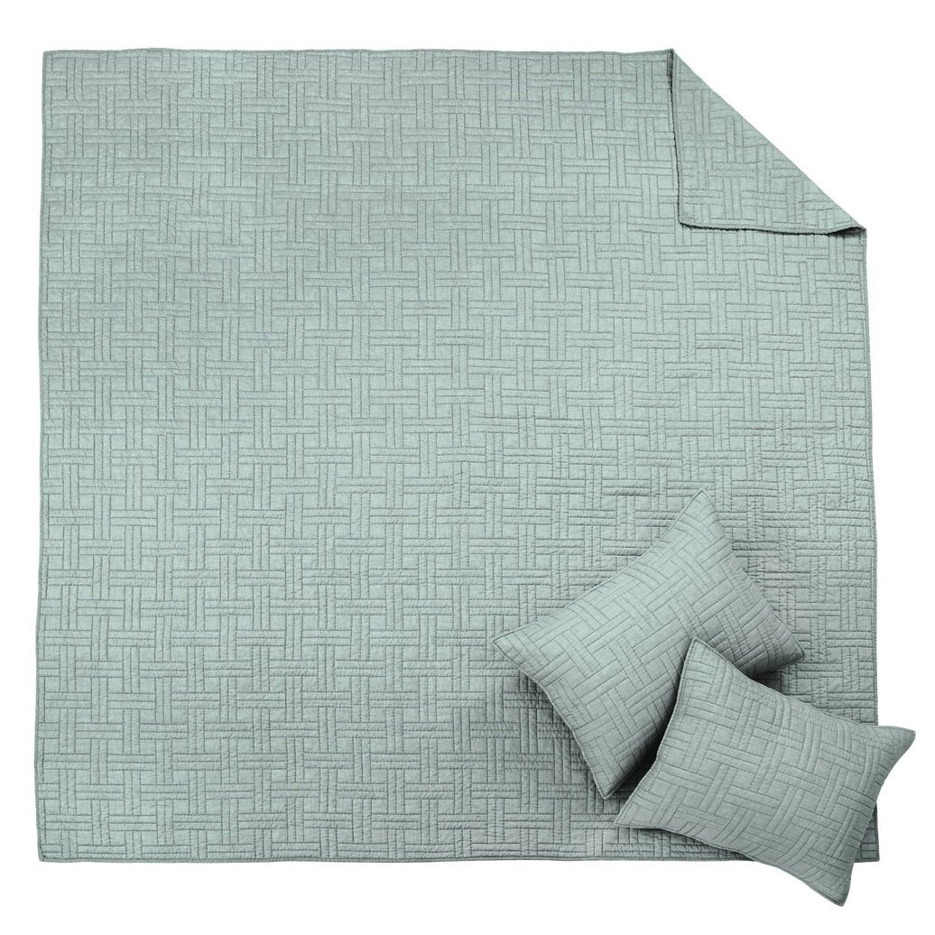 Melange Stitch Reversible Quilt Set - Seafoam - Quahog Bay Bedding