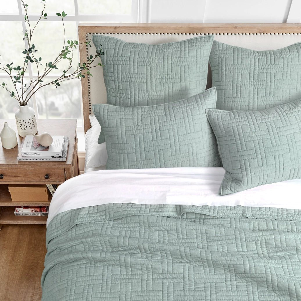 Melange Stitch Reversible Quilt Set - Seafoam - Quahog Bay Bedding