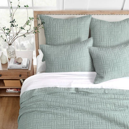 Melange Stitch Reversible Quilt Set - Seafoam - Quahog Bay Bedding