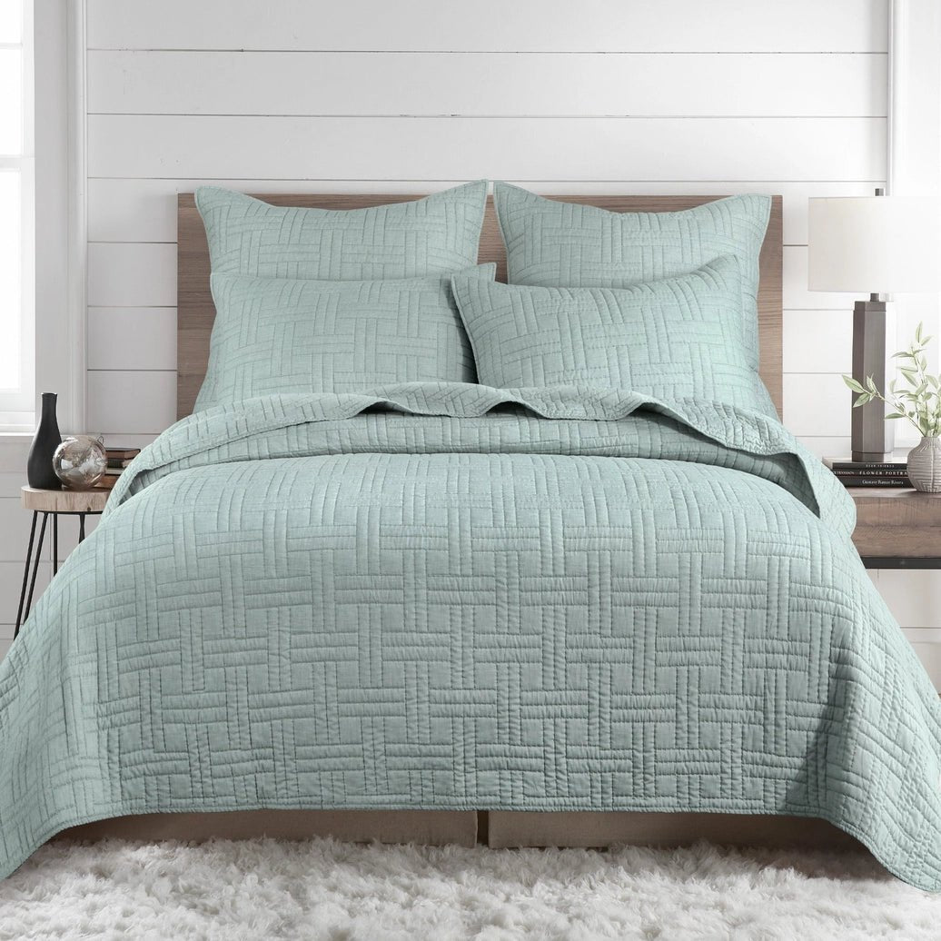 Melange Stitch Reversible Quilt Set - Seafoam - Quahog Bay Bedding