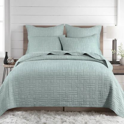 Melange Stitch Reversible Quilt Set - Seafoam - Quahog Bay Bedding