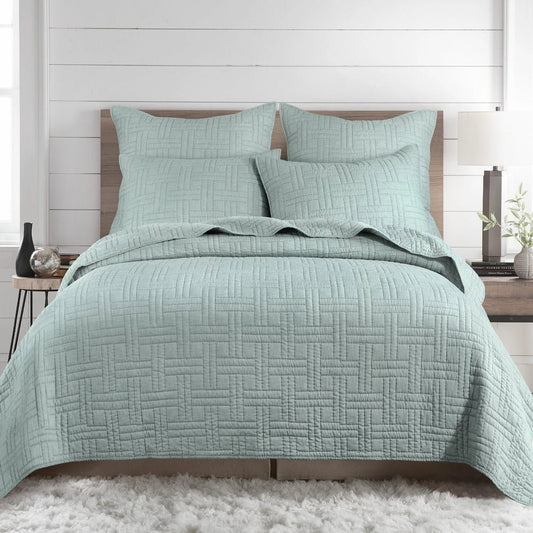 Melange Stitch Reversible Quilt Set - Seafoam - Quahog Bay Bedding