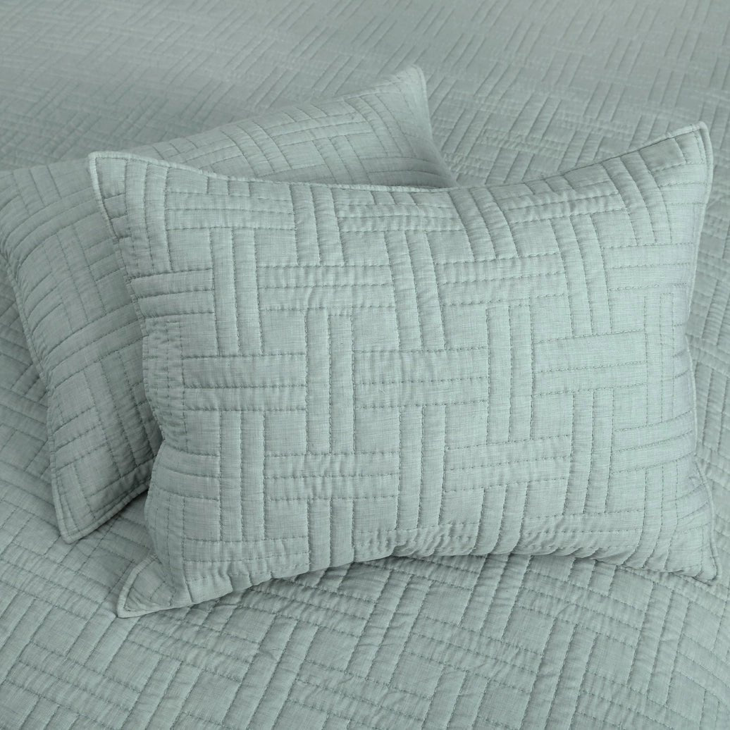 Melange Stitch Reversible Quilt Set - Seafoam - Quahog Bay Bedding