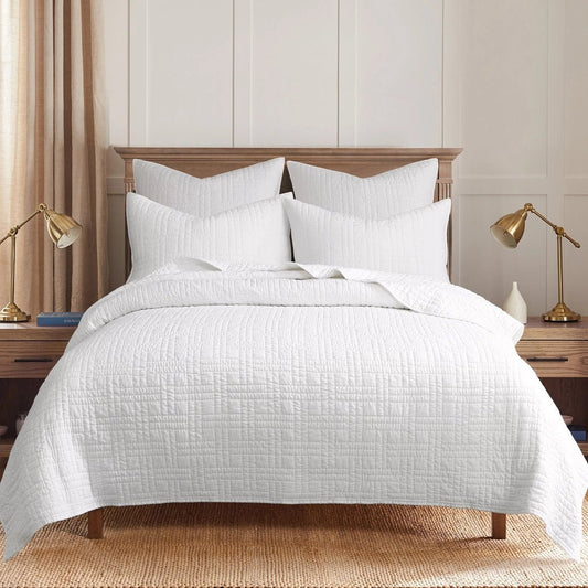 Melange Stitch Reversible Quilt Set - White - Quahog Bay Bedding