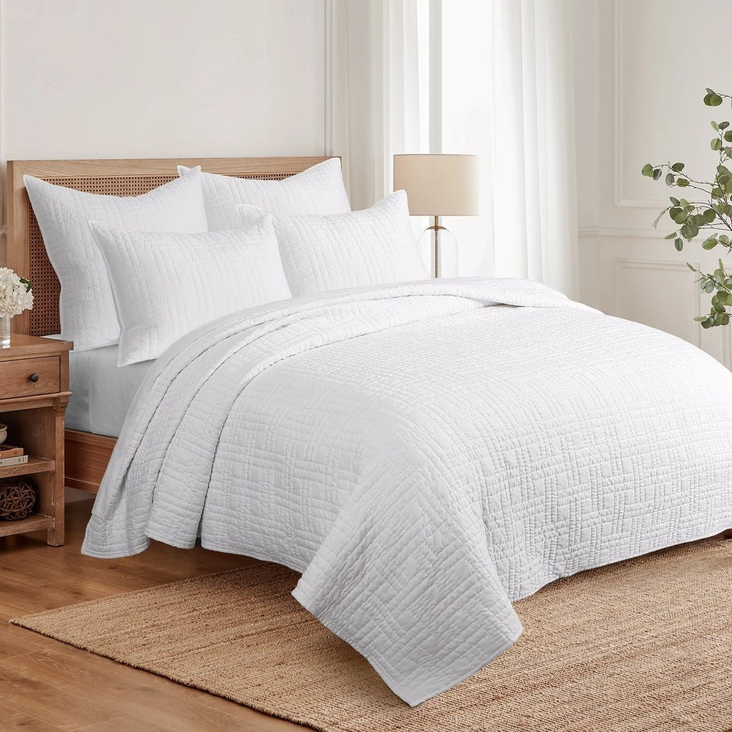 Melange Stitch Reversible Quilt Set - White - Quahog Bay Bedding