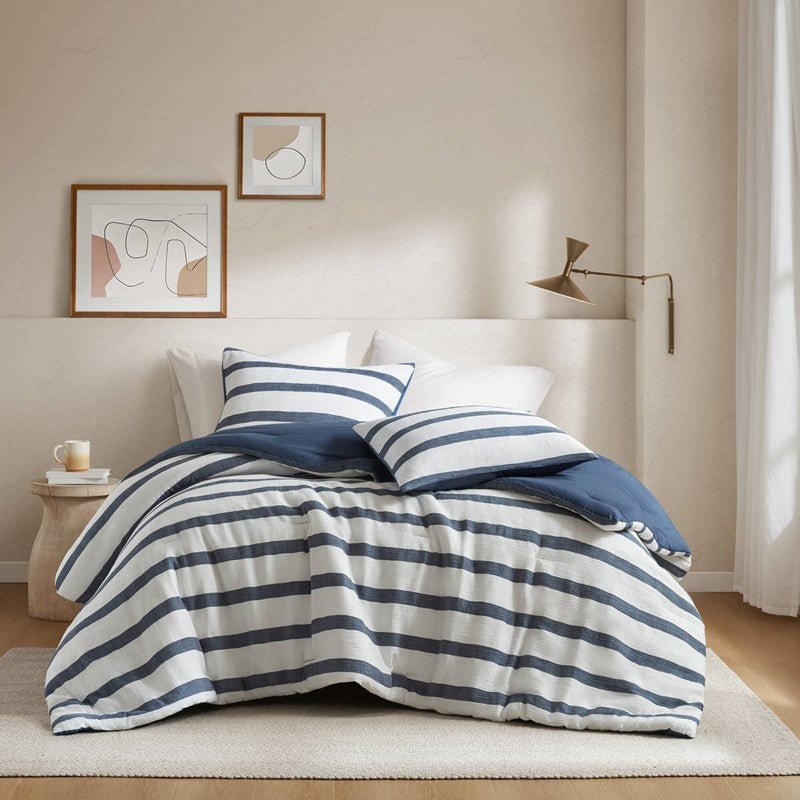 Merritt Striped Comforter Set | Yarn-Dyed Nautical Bedding | Blue & White - Quahog Bay Bedding