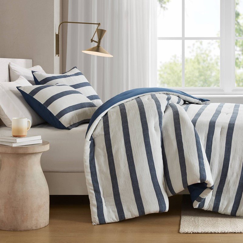 Merritt Striped Comforter Set | Yarn-Dyed Nautical Bedding | Blue & White - Quahog Bay Bedding