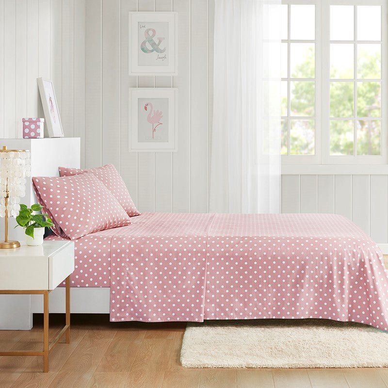 Mi Zone Pink Polka Dot Printed 100% Cotton Sheet Set - Quahog Bay Bedding