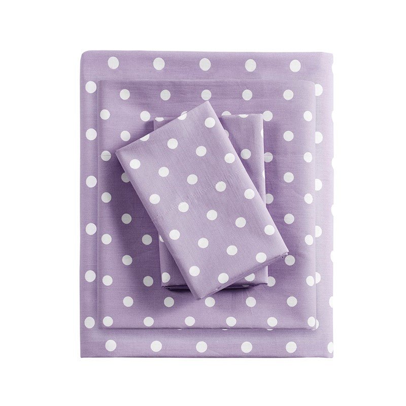 Mi Zone Purple Polka Dot Printed 100% Cotton Sheet Set - Quahog Bay Bedding
