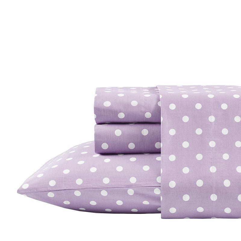 Mi Zone Purple Polka Dot Printed 100% Cotton Sheet Set - Quahog Bay Bedding