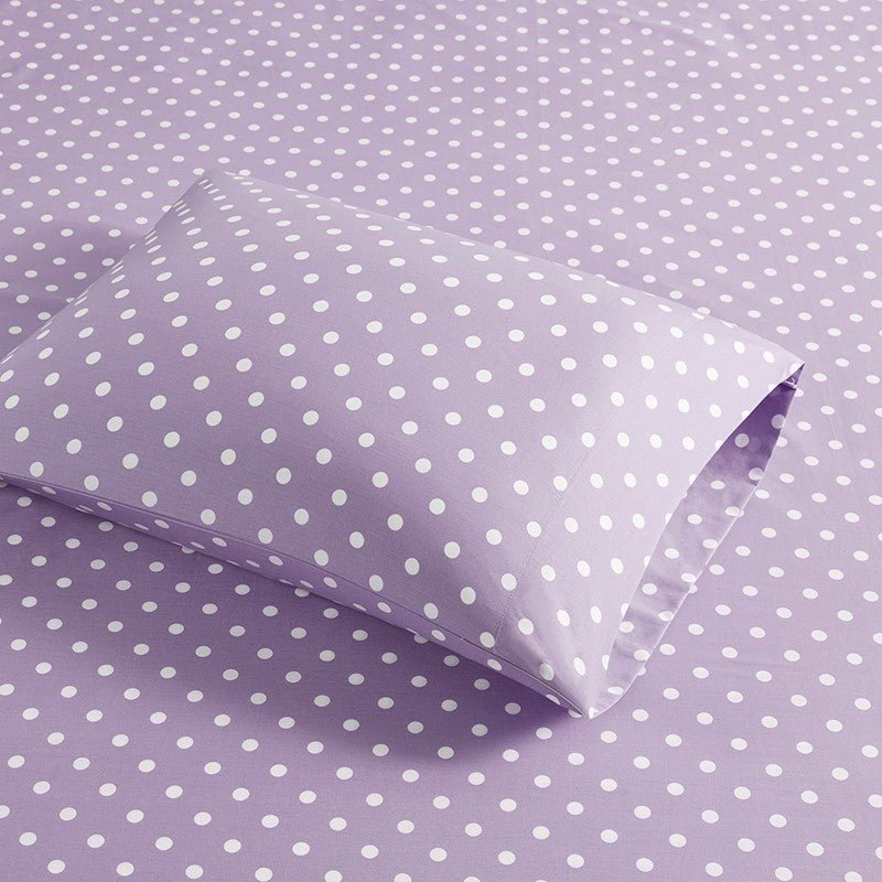 Mi Zone Purple Polka Dot Printed 100% Cotton Sheet Set - Quahog Bay Bedding