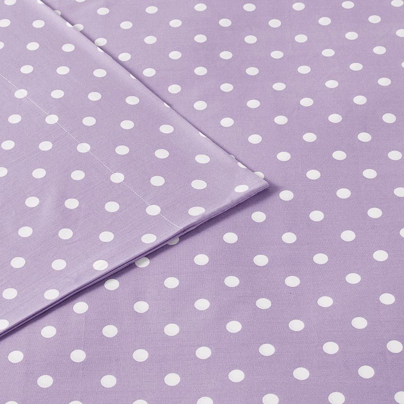 Mi Zone Purple Polka Dot Printed 100% Cotton Sheet Set - Quahog Bay Bedding