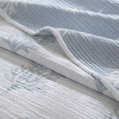 Mia Coastal Coral Reversible Jacquard Quilt Set | 3 - Piece | Blue - Quahog Bay Bedding