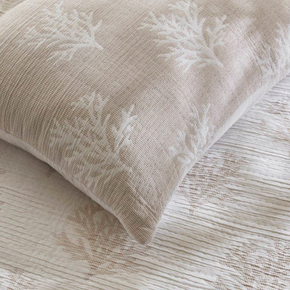 Mia Coastal Coral Reversible Jacquard Quilt Set | 3 - Piece | Tan/Grey - Quahog Bay Bedding