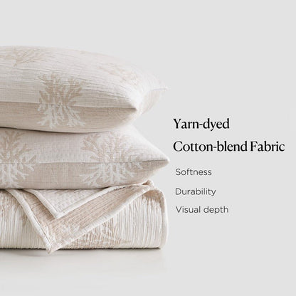 Mia Coastal Coral Reversible Jacquard Quilt Set | 3 - Piece | Tan/Grey - Quahog Bay Bedding