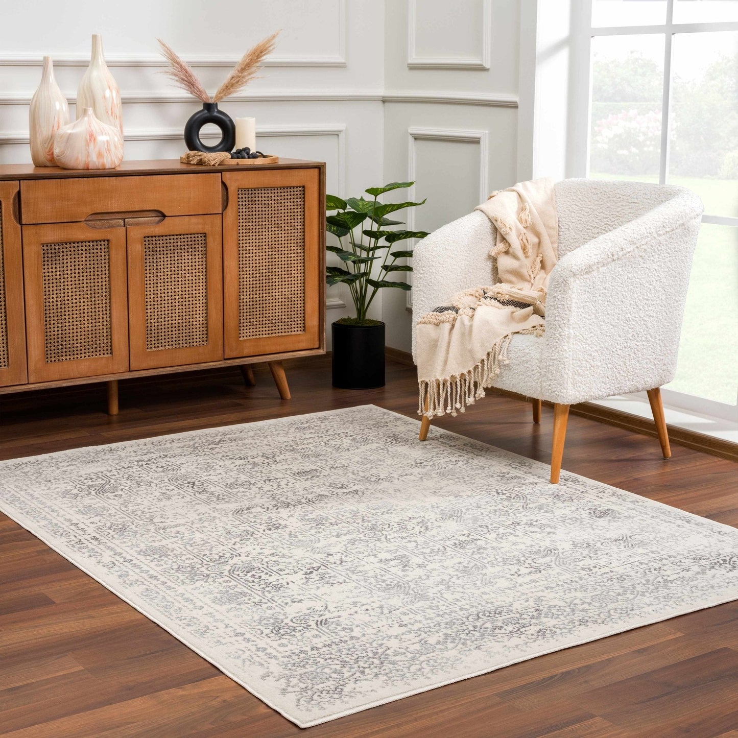 Michie Cream & Greay Area Rug - Traditional Rugs - Quahog Bay Bedding