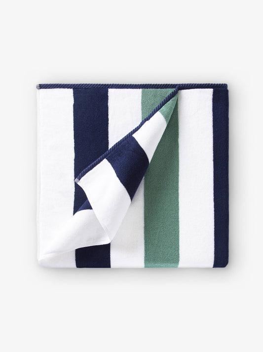 Midnight Blue & Seafoam Classic Cabana Beach Towel - Quahog Bay Bedding