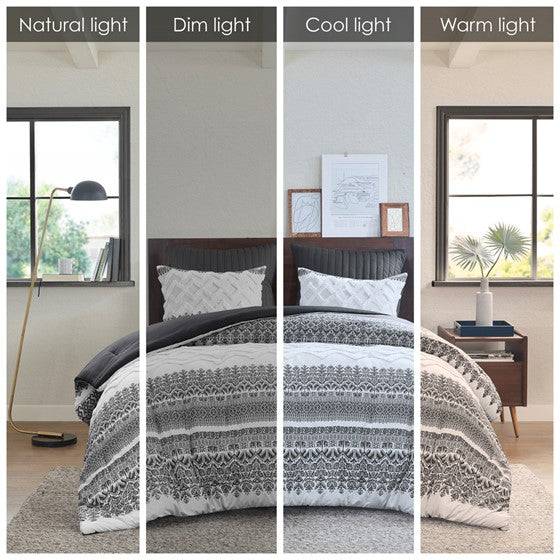 Mila Contemporary Cotton Comforter Set with Chenille Tufting in Gray - Quahog Bay Bedding