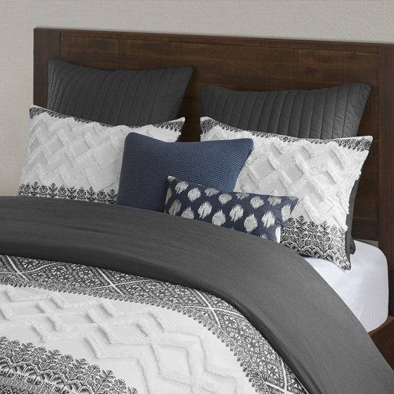 Mila Contemporary Cotton Comforter Set with Chenille Tufting in Gray - Quahog Bay Bedding