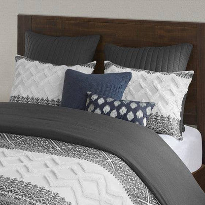 Mila Contemporary Cotton Comforter Set with Chenille Tufting in Gray - Quahog Bay Bedding
