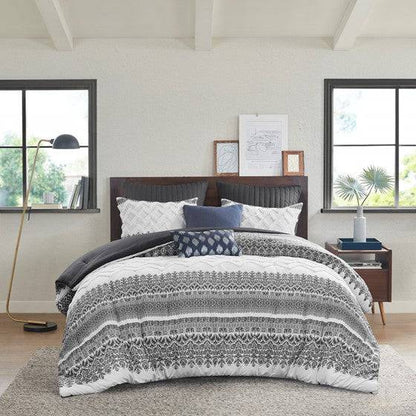Mila Contemporary Cotton Comforter Set with Chenille Tufting in Gray - Quahog Bay Bedding