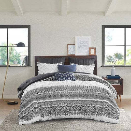 Mila Contemporary Cotton Comforter Set with Chenille Tufting in Gray - Quahog Bay Bedding