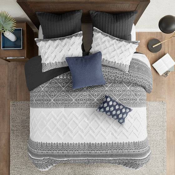 Mila Contemporary Cotton Comforter Set with Chenille Tufting in Gray - Quahog Bay Bedding