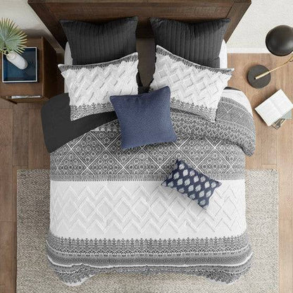 Mila Contemporary Cotton Comforter Set with Chenille Tufting in Gray - Quahog Bay Bedding