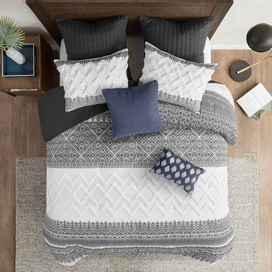 Mila Contemporary Cotton Comforter Set with Chenille Tufting in Gray - Quahog Bay Bedding