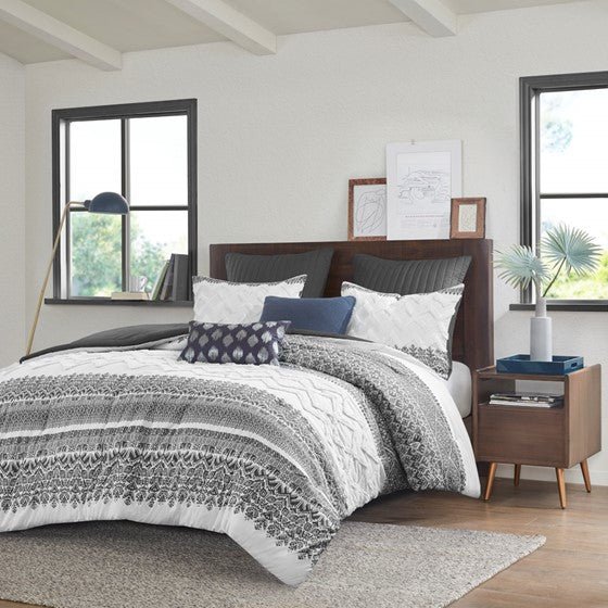 Mila Contemporary Cotton Comforter Set with Chenille Tufting in Gray - Quahog Bay Bedding