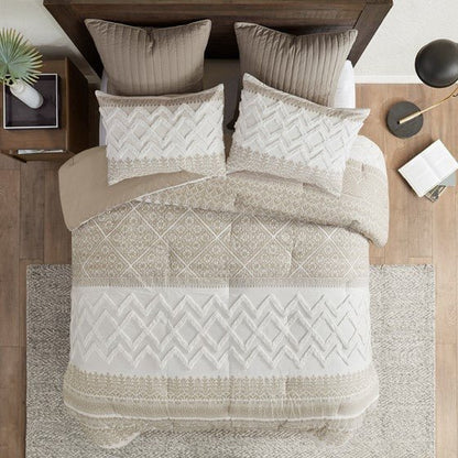 Mila Contemporary Cotton Comforter Set with Chenille Tufting in Taupe - Quahog Bay Bedding