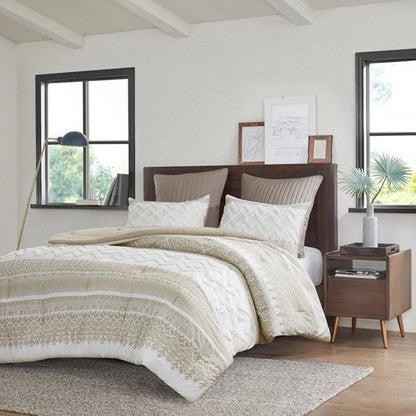Mila Contemporary Cotton Comforter Set with Chenille Tufting in Taupe - Quahog Bay Bedding