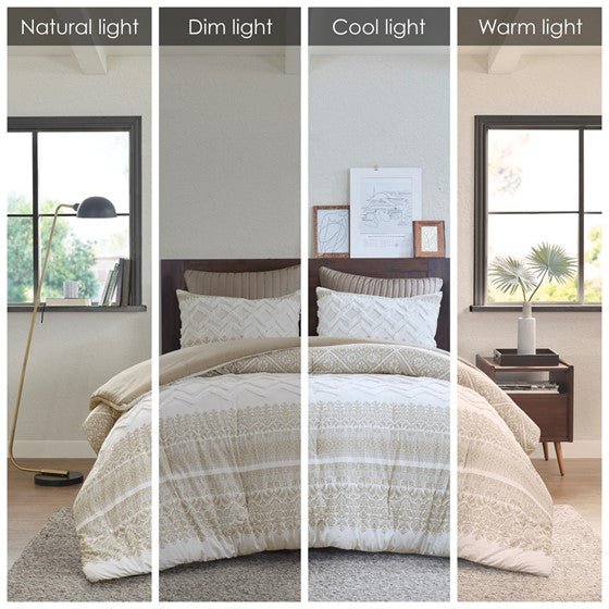 Mila Contemporary Cotton Comforter Set with Chenille Tufting in Taupe - Quahog Bay Bedding