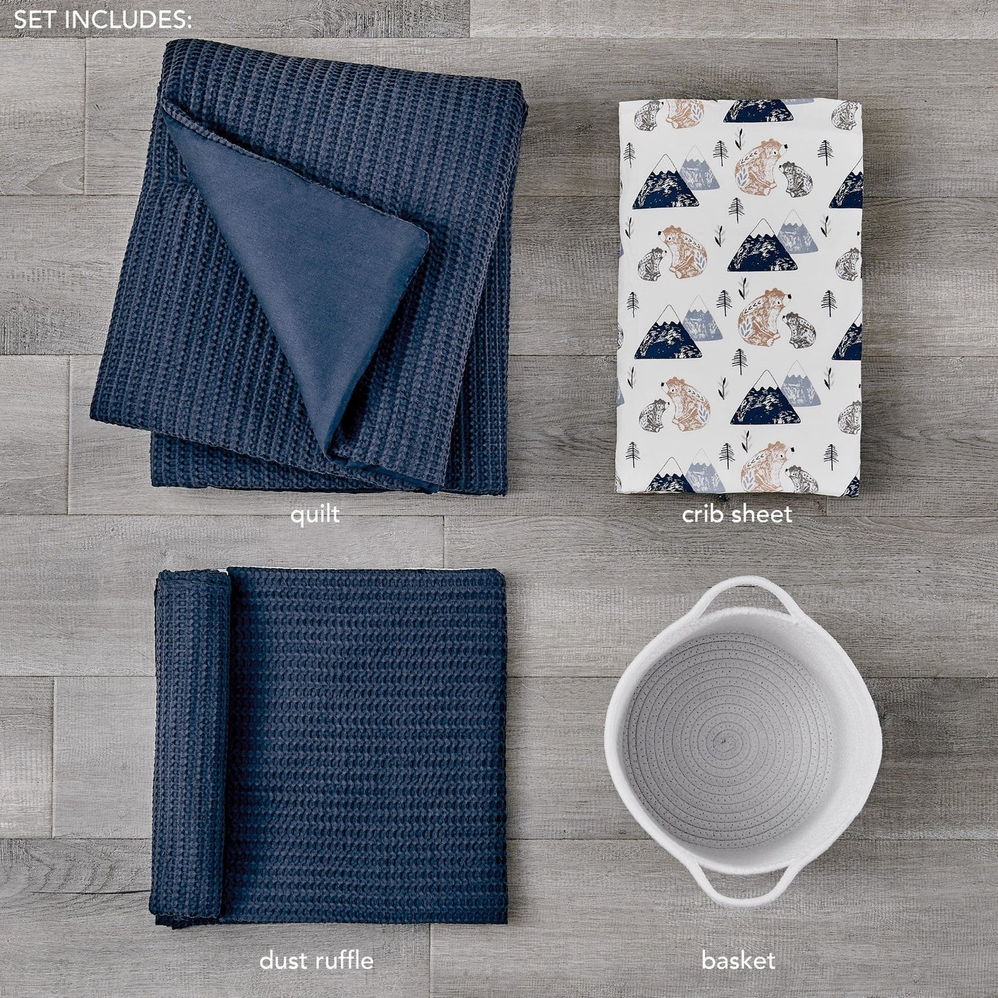 Mills Waffle 4PC Baby Crib Bedding Set - Navy - Quahog Bay Bedding
