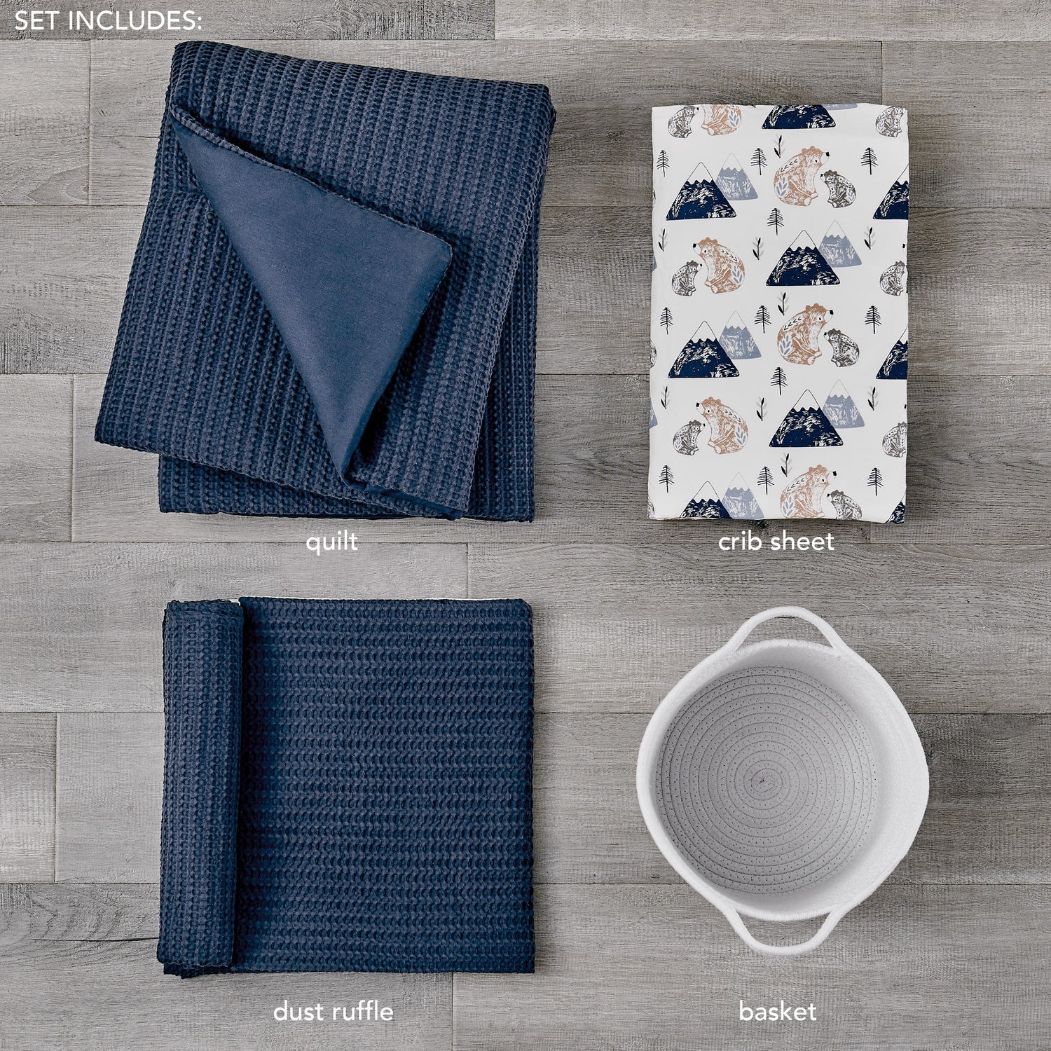 Mills Waffle 4PC Baby Crib Bedding Set - Navy - Quahog Bay Bedding