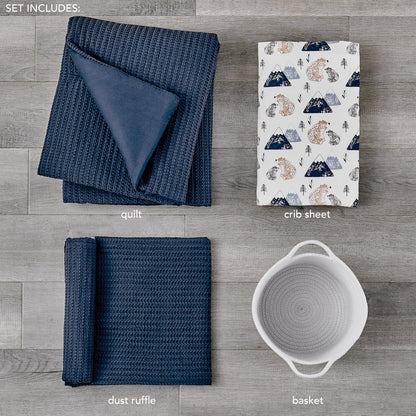 Mills Waffle 4PC Baby Crib Bedding Set - Navy - Quahog Bay Bedding