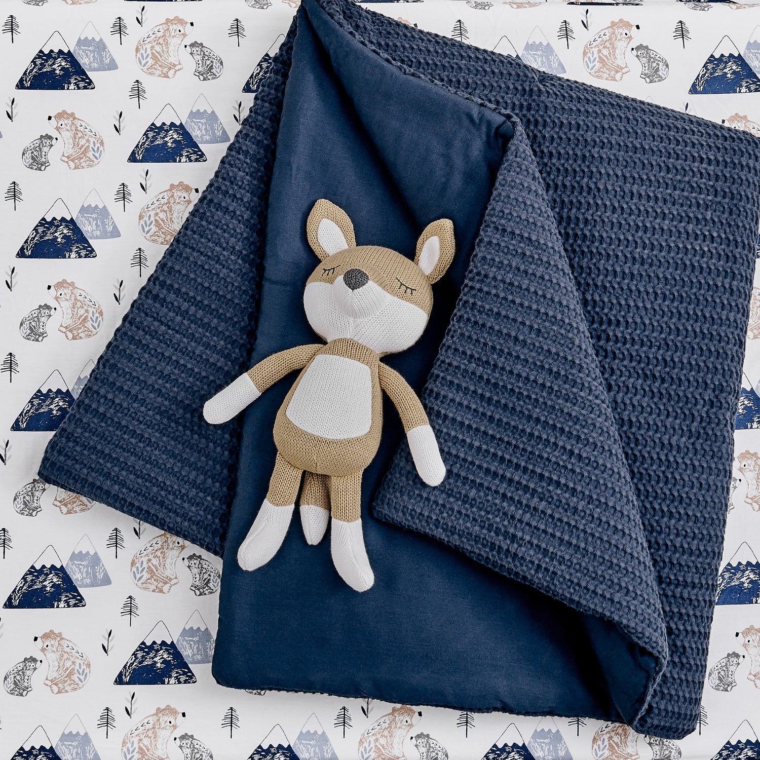 Mills Waffle 4PC Baby Crib Bedding Set - Navy - Quahog Bay Bedding