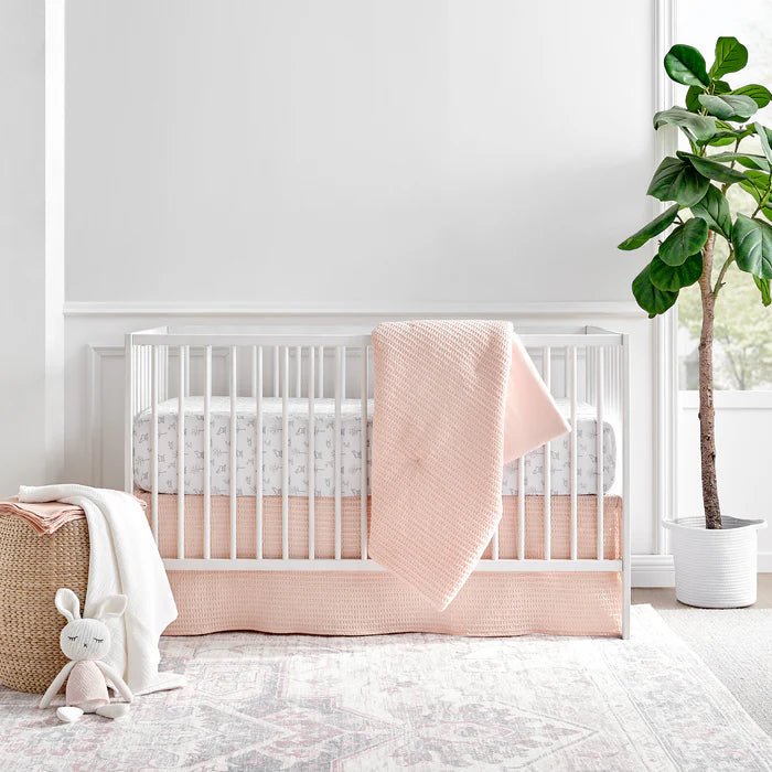 Mills Waffle 4PC Baby Crib Bedding Set - Pink - Quahog Bay Bedding