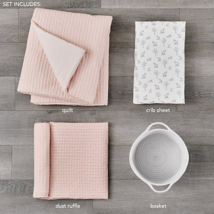 Mills Waffle 4PC Baby Crib Bedding Set - Pink - Quahog Bay Bedding