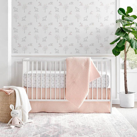Mills Waffle 4PC Baby Crib Bedding Set - Pink - Quahog Bay Bedding