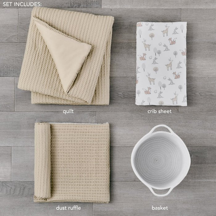 Mills Waffle 4PC Baby Crib Bedding Set - Taupe - Quahog Bay Bedding