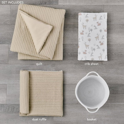 Mills Waffle 4PC Baby Crib Bedding Set - Taupe - Quahog Bay Bedding