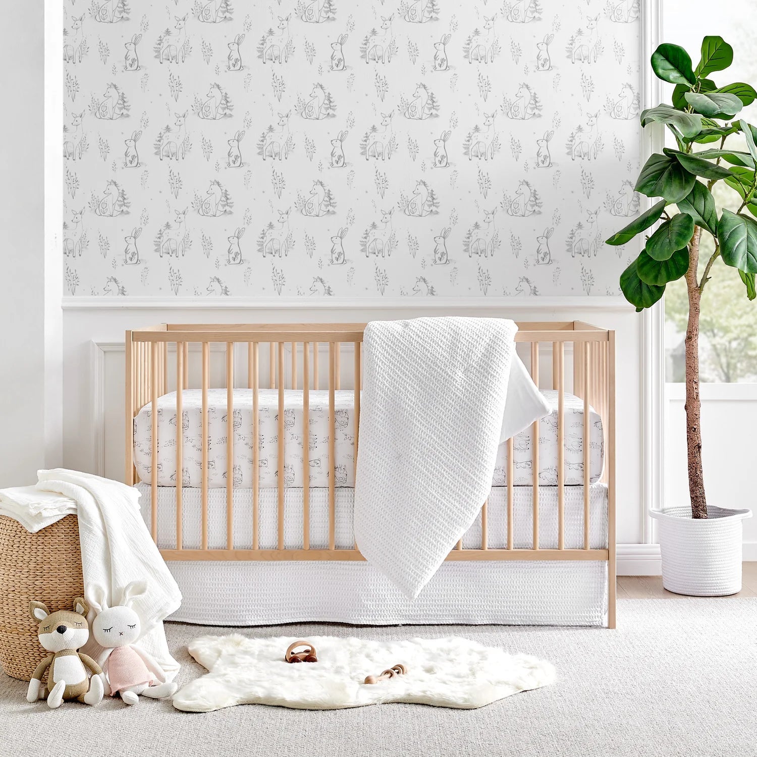 Mills Waffle 4PC Baby Crib Bedding Set - White - Quahog Bay Bedding